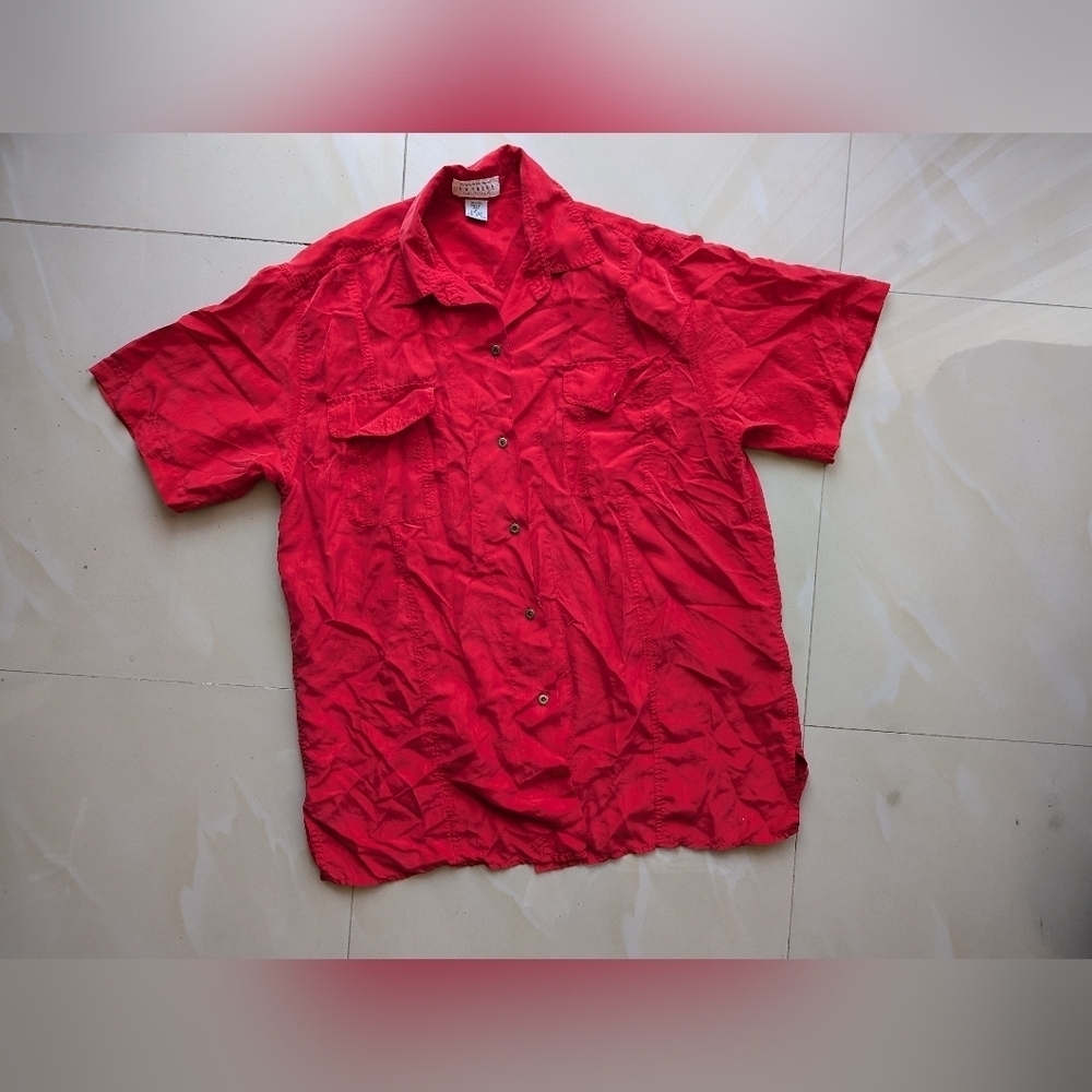 EXPRESS Compagnie Internationale Shirt Sleeve button-down Shirt 100% Silk M - Picture 10 of 14